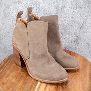 UGG Pixley Stacked Heel Ankle Boots Bootie Mysterious Grey Leather 1095057 Sz 11